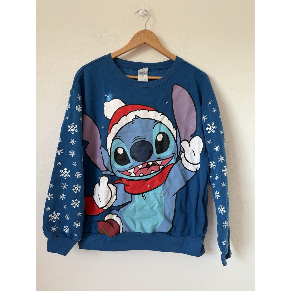 Disney Lilo & Stitch‎ CHRISTMAS Sweatshirt Blue ADULT SZ XL Lights DO NOT Work